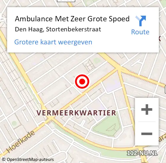 Locatie op kaart van de 112 melding: Ambulance Met Zeer Grote Spoed Naar Den Haag, Stortenbekerstraat op 22 september 2024 15:48