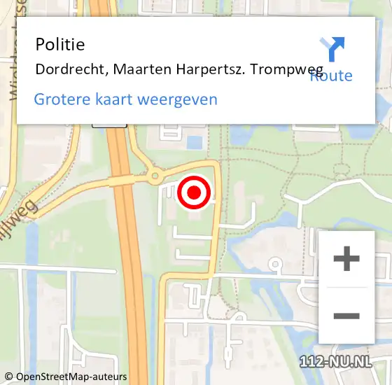 Locatie op kaart van de 112 melding: Politie Dordrecht, Maarten Harpertsz. Trompweg op 22 september 2024 16:08