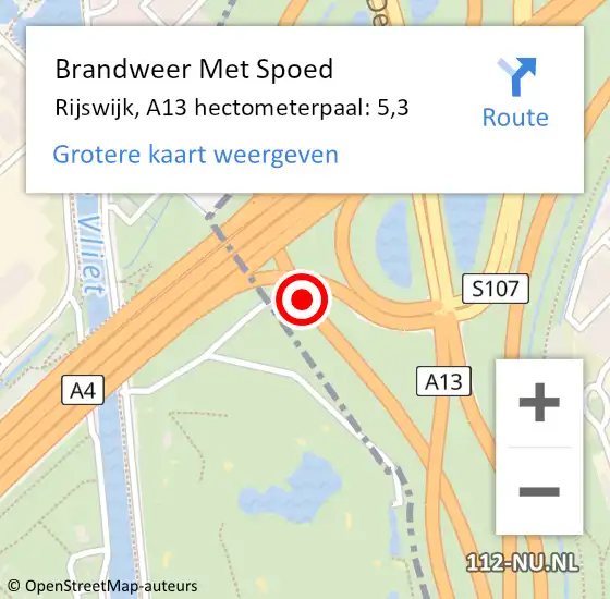 Locatie op kaart van de 112 melding: Brandweer Met Spoed Naar Rijswijk, A13 hectometerpaal: 5,3 op 22 september 2024 16:13