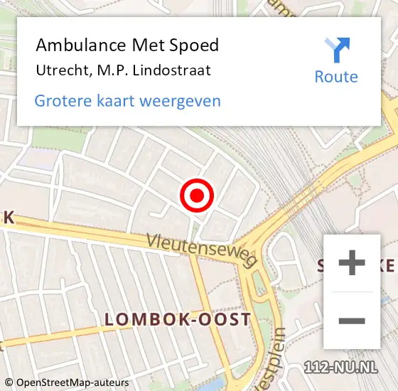 Locatie op kaart van de 112 melding: Ambulance Met Spoed Naar Utrecht, M.P. Lindostraat op 21 oktober 2014 01:35