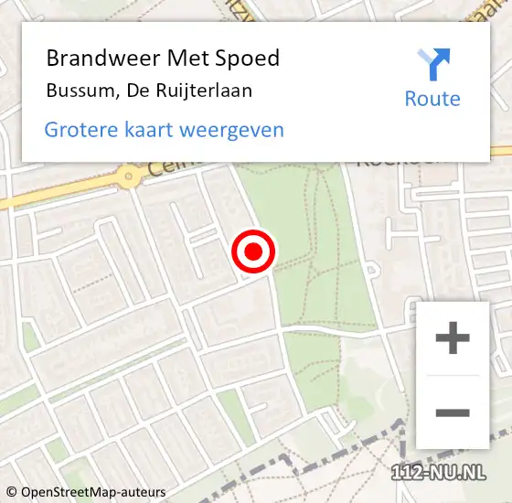 Locatie op kaart van de 112 melding: Brandweer Met Spoed Naar Bussum, De Ruijterlaan op 22 september 2024 16:37