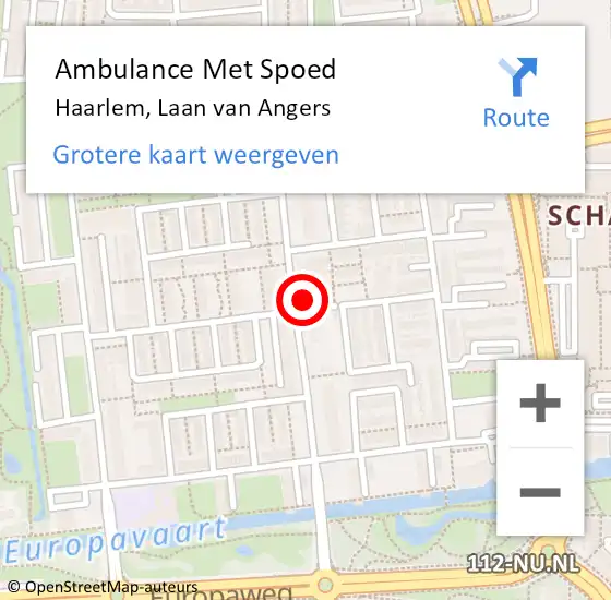 Locatie op kaart van de 112 melding: Ambulance Met Spoed Naar Haarlem, Laan van Angers op 22 september 2024 16:38