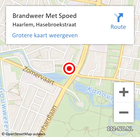 Locatie op kaart van de 112 melding: Brandweer Met Spoed Naar Haarlem, Hasebroekstraat op 22 september 2024 16:39