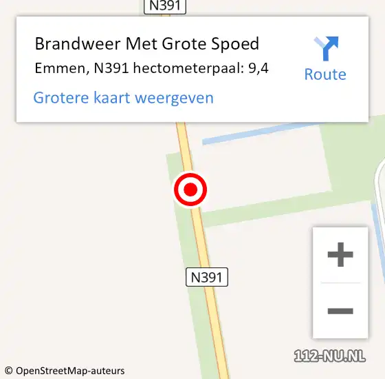 Locatie op kaart van de 112 melding: Brandweer Met Grote Spoed Naar Emmen, N391 hectometerpaal: 9,4 op 22 september 2024 16:56