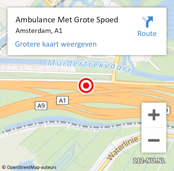 Locatie op kaart van de 112 melding: Ambulance Met Grote Spoed Naar Amsterdam, A1 op 21 oktober 2014 01:49