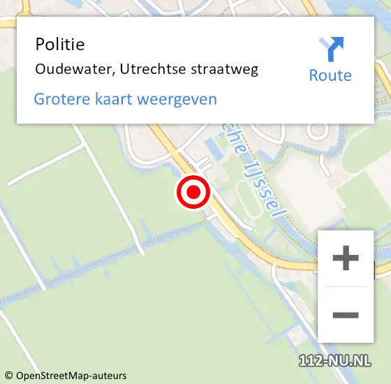 Locatie op kaart van de 112 melding: Politie Oudewater, Utrechtse straatweg op 22 september 2024 17:16