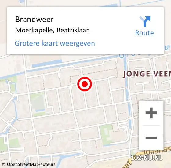 Locatie op kaart van de 112 melding: Brandweer Moerkapelle, Beatrixlaan op 22 september 2024 17:17