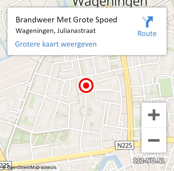 Locatie op kaart van de 112 melding: Brandweer Met Grote Spoed Naar Wageningen, Julianastraat op 22 september 2024 17:24