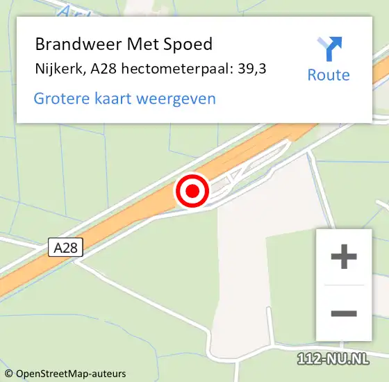 Locatie op kaart van de 112 melding: Brandweer Met Spoed Naar Nijkerk, A28 hectometerpaal: 39,3 op 22 september 2024 17:24