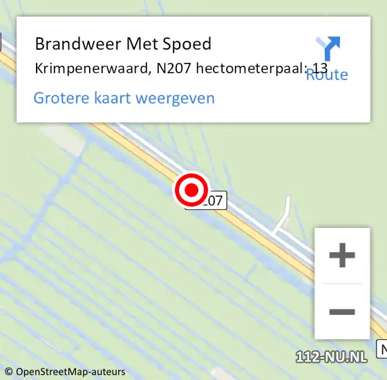 Locatie op kaart van de 112 melding: Brandweer Met Spoed Naar Krimpenerwaard, N207 hectometerpaal: 13 op 22 september 2024 17:32