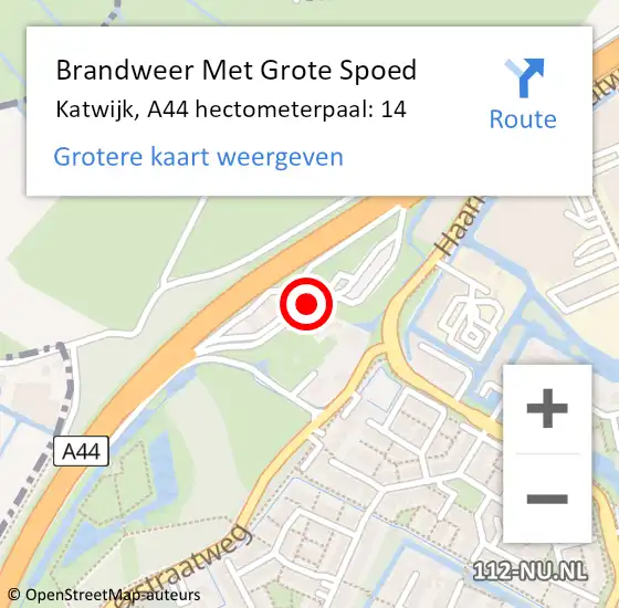 Locatie op kaart van de 112 melding: Brandweer Met Grote Spoed Naar Katwijk, A44 hectometerpaal: 14 op 22 september 2024 17:45