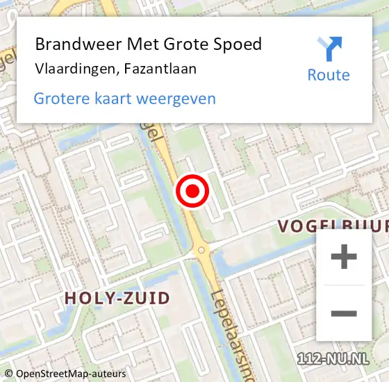 Locatie op kaart van de 112 melding: Brandweer Met Grote Spoed Naar Vlaardingen, Fazantlaan op 22 september 2024 17:46