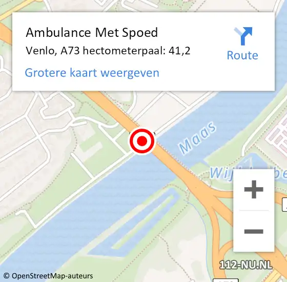 Locatie op kaart van de 112 melding: Ambulance Met Spoed Naar Venlo, A73 hectometerpaal: 41,2 op 22 september 2024 17:48