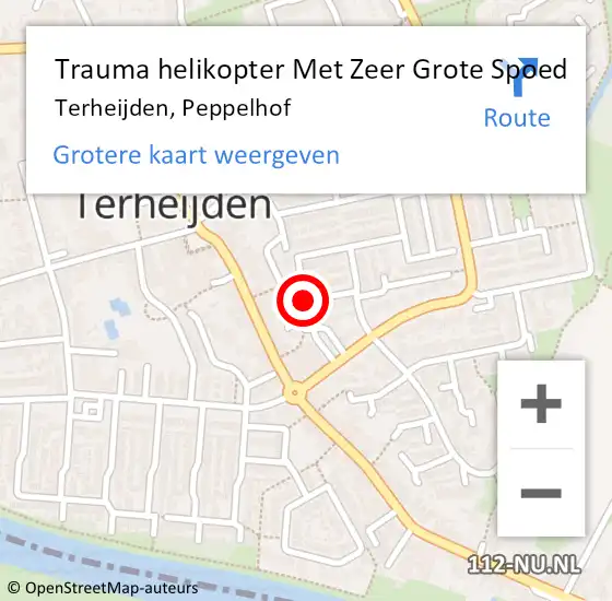 Locatie op kaart van de 112 melding: Trauma helikopter Met Zeer Grote Spoed Naar Terheijden, Peppelhof op 22 september 2024 17:52