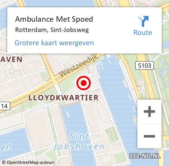 Locatie op kaart van de 112 melding: Ambulance Met Spoed Naar Rotterdam, Sint-Jobsweg op 22 september 2024 18:27