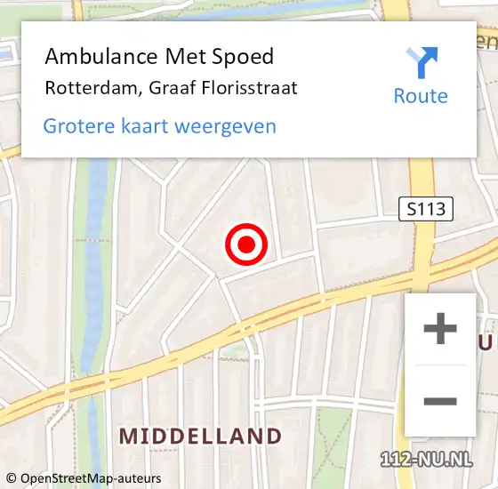 Locatie op kaart van de 112 melding: Ambulance Met Spoed Naar Rotterdam, Graaf Florisstraat op 22 september 2024 18:31