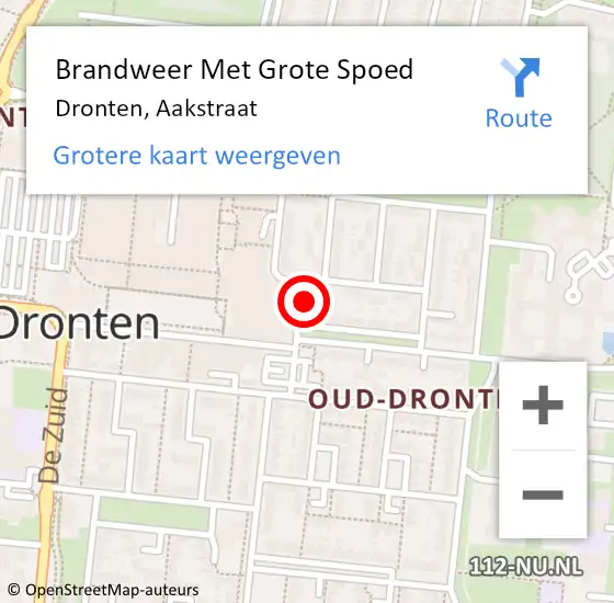 Locatie op kaart van de 112 melding: Brandweer Met Grote Spoed Naar Dronten, Aakstraat op 22 september 2024 18:33