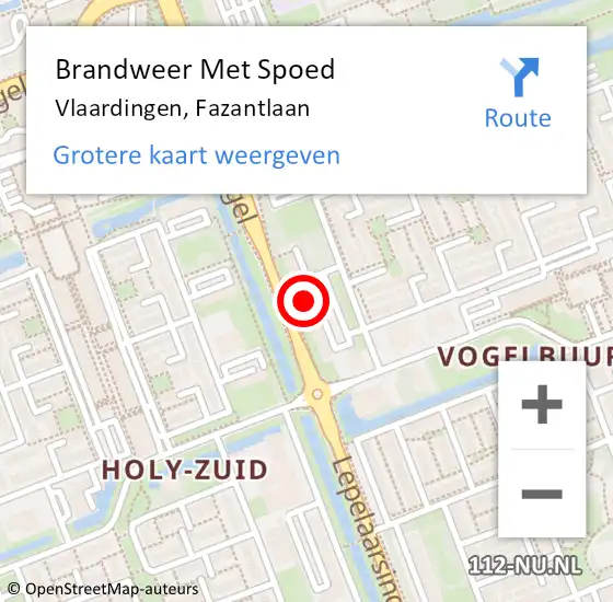 Locatie op kaart van de 112 melding: Brandweer Met Spoed Naar Vlaardingen, Fazantlaan op 22 september 2024 18:56