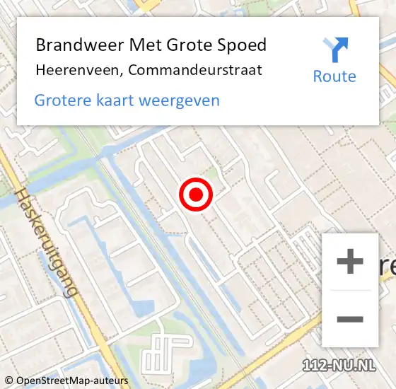 Locatie op kaart van de 112 melding: Brandweer Met Grote Spoed Naar Heerenveen, Commandeurstraat op 21 oktober 2014 02:39