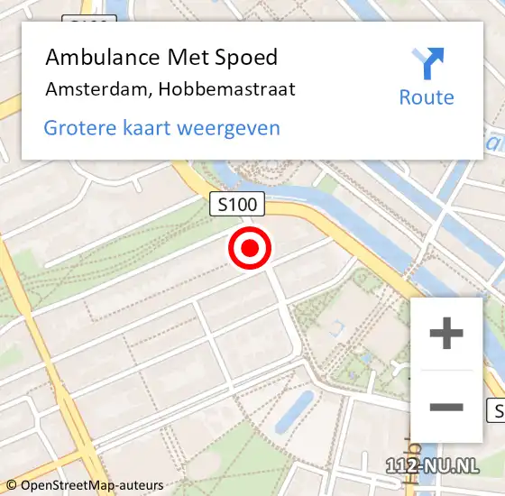 Locatie op kaart van de 112 melding: Ambulance Met Spoed Naar Amsterdam, Hobbemastraat op 22 september 2024 19:17