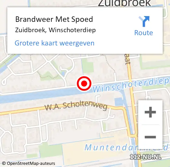 Locatie op kaart van de 112 melding: Brandweer Met Spoed Naar Zuidbroek, Winschoterdiep op 22 september 2024 19:27