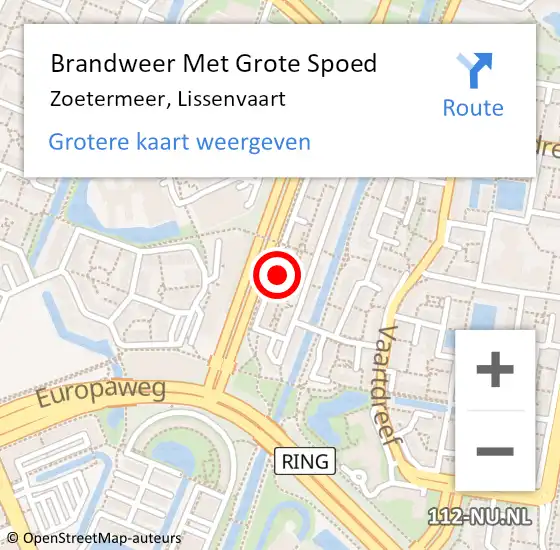 Locatie op kaart van de 112 melding: Brandweer Met Grote Spoed Naar Zoetermeer, Lissenvaart op 22 september 2024 19:32