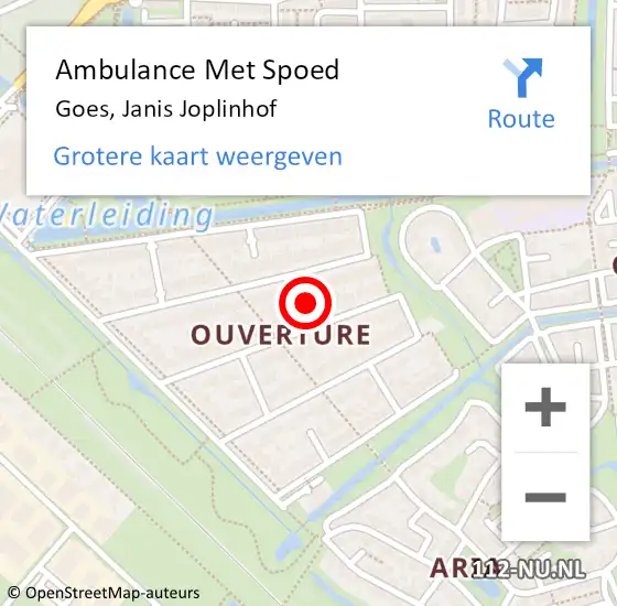 Locatie op kaart van de 112 melding: Ambulance Met Spoed Naar Goes, Janis Joplinhof op 21 oktober 2014 02:48