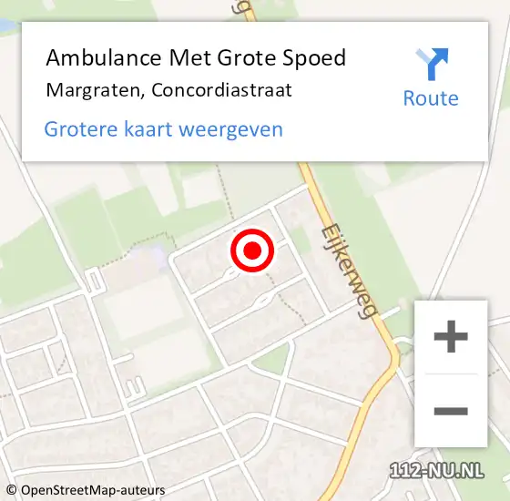 Locatie op kaart van de 112 melding: Ambulance Met Grote Spoed Naar Margraten, Concordiastraat op 21 oktober 2014 02:57