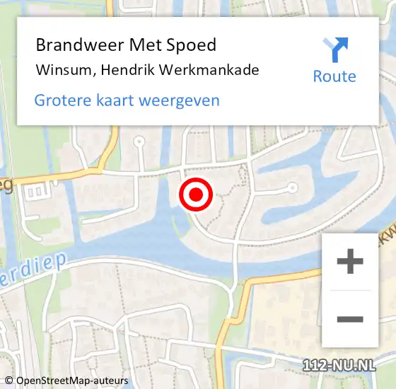 Locatie op kaart van de 112 melding: Brandweer Met Spoed Naar Winsum, Hendrik Werkmankade op 22 september 2024 20:08