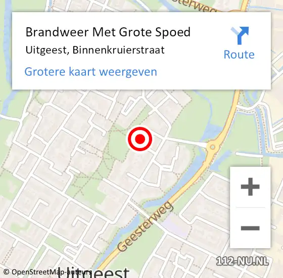 Locatie op kaart van de 112 melding: Brandweer Met Grote Spoed Naar Uitgeest, Binnenkruierstraat op 22 september 2024 20:10