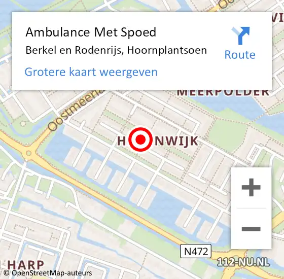 Locatie op kaart van de 112 melding: Ambulance Met Spoed Naar Berkel en Rodenrijs, Hoornplantsoen op 22 september 2024 20:27