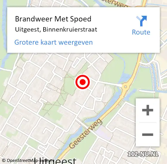 Locatie op kaart van de 112 melding: Brandweer Met Spoed Naar Uitgeest, Binnenkruierstraat op 22 september 2024 20:32