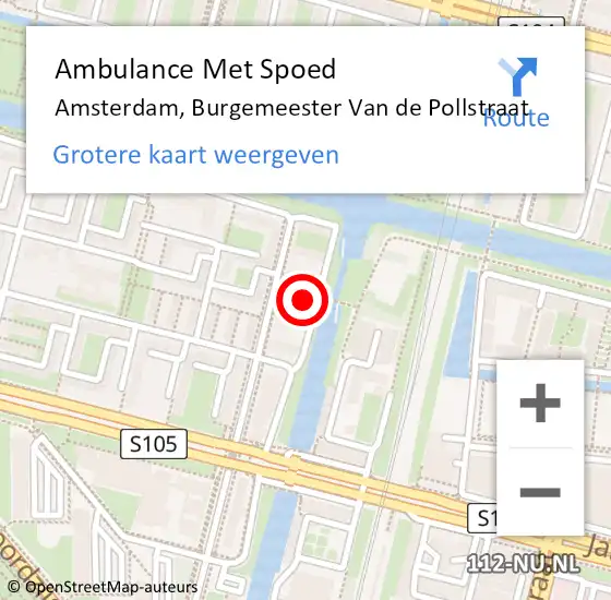 Locatie op kaart van de 112 melding: Ambulance Met Spoed Naar Amsterdam, Burgemeester Van de Pollstraat op 22 september 2024 20:39