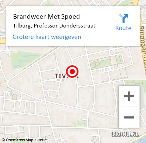 Locatie op kaart van de 112 melding: Brandweer Met Spoed Naar Tilburg, Professor Dondersstraat op 22 september 2024 20:41