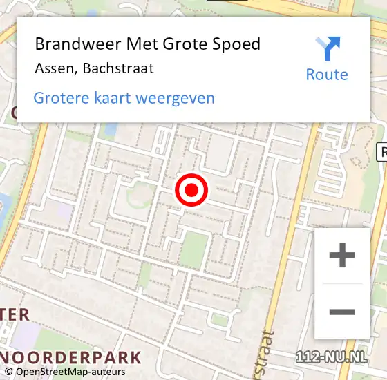 Locatie op kaart van de 112 melding: Brandweer Met Grote Spoed Naar Assen, Bachstraat op 22 september 2024 20:44