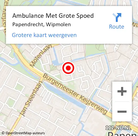 Locatie op kaart van de 112 melding: Ambulance Met Grote Spoed Naar Papendrecht, Wipmolen op 22 september 2024 20:54