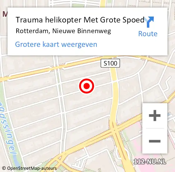 Locatie op kaart van de 112 melding: Trauma helikopter Met Grote Spoed Naar Rotterdam, Nieuwe Binnenweg op 22 september 2024 21:05