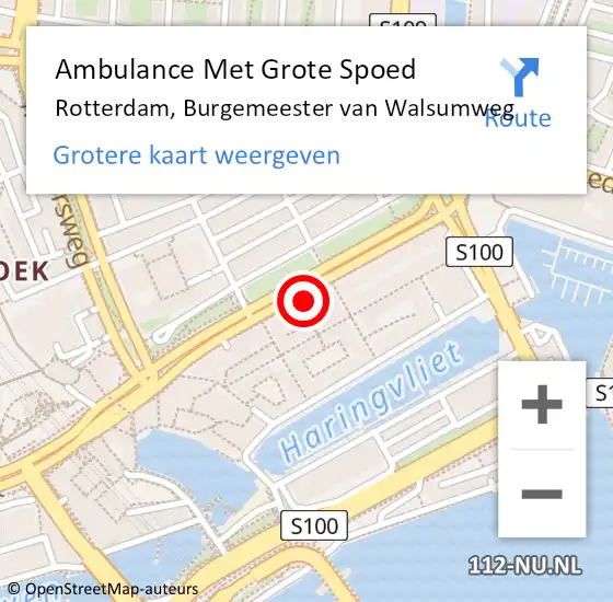 Locatie op kaart van de 112 melding: Ambulance Met Grote Spoed Naar Rotterdam, Burgemeester van Walsumweg op 22 september 2024 21:24