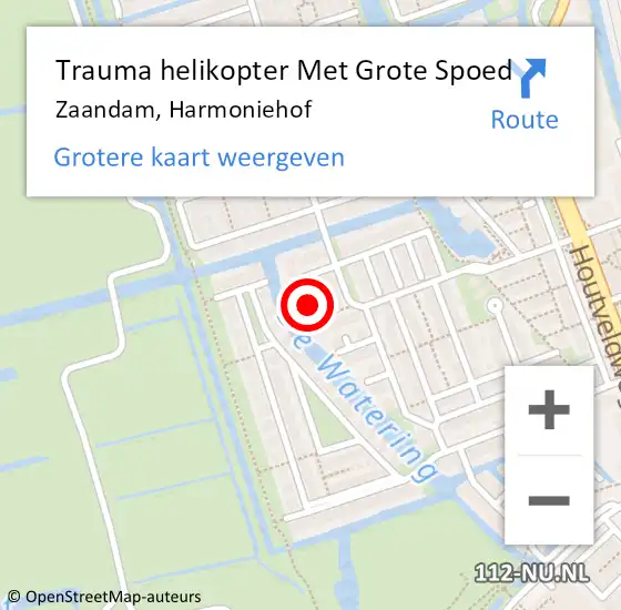 Locatie op kaart van de 112 melding: Trauma helikopter Met Grote Spoed Naar Zaandam, Harmoniehof op 22 september 2024 21:53