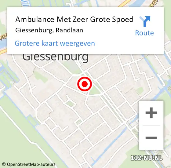 Locatie op kaart van de 112 melding: Ambulance Met Zeer Grote Spoed Naar Giessenburg, Randlaan op 22 september 2024 22:22