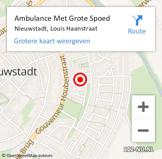 Locatie op kaart van de 112 melding: Ambulance Met Grote Spoed Naar Nieuwstadt, Louis Haanstraat op 22 september 2024 22:29