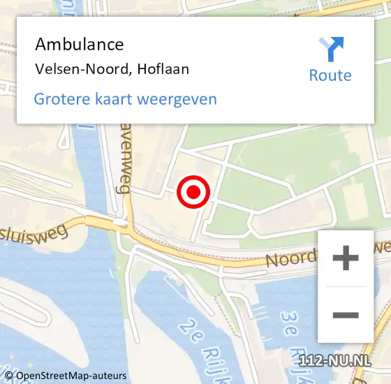 Locatie op kaart van de 112 melding: Ambulance Velsen-Noord, Hoflaan op 22 september 2024 22:32