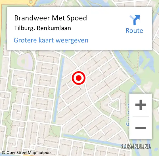 Locatie op kaart van de 112 melding: Brandweer Met Spoed Naar Tilburg, Renkumlaan op 22 september 2024 22:34