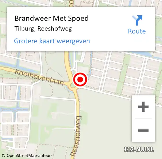 Locatie op kaart van de 112 melding: Brandweer Met Spoed Naar Tilburg, Reeshofweg op 22 september 2024 22:43