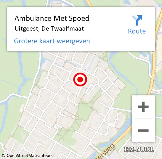 Locatie op kaart van de 112 melding: Ambulance Met Spoed Naar Uitgeest, De Twaalfmaat op 22 september 2024 22:45