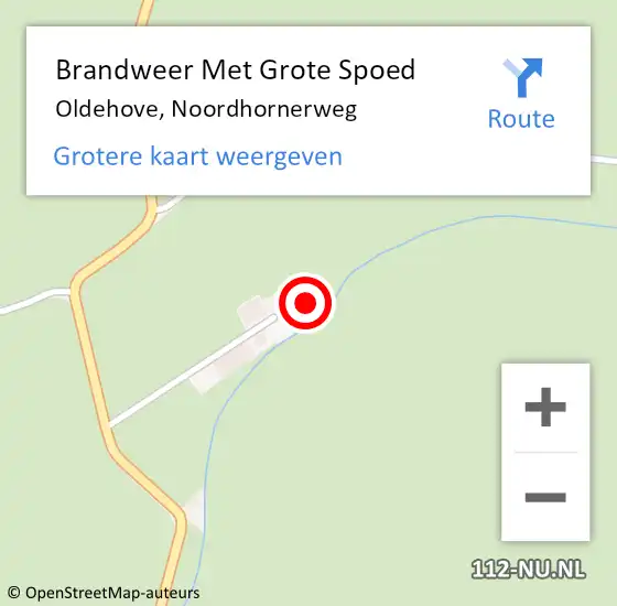 Locatie op kaart van de 112 melding: Brandweer Met Grote Spoed Naar Oldehove, Noordhornerweg op 22 september 2024 22:47