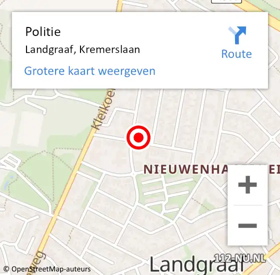 Locatie op kaart van de 112 melding: Politie Landgraaf, Kremerslaan op 22 september 2024 23:09