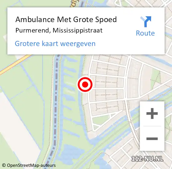 Locatie op kaart van de 112 melding: Ambulance Met Grote Spoed Naar Purmerend, Mississippistraat op 23 september 2024 00:22