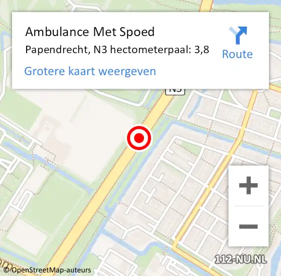 Locatie op kaart van de 112 melding: Ambulance Met Spoed Naar Papendrecht, N3 hectometerpaal: 3,8 op 23 september 2024 00:48