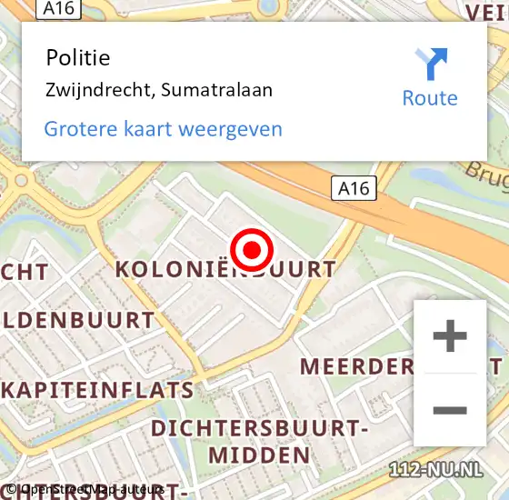 Locatie op kaart van de 112 melding: Politie Zwijndrecht, Sumatralaan op 23 september 2024 01:30